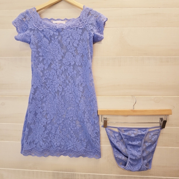 {M} NWOT VINTAGE Victoria's Secret Lace  Dress Matching Underwear Periwinkle - Picture 1 of 9